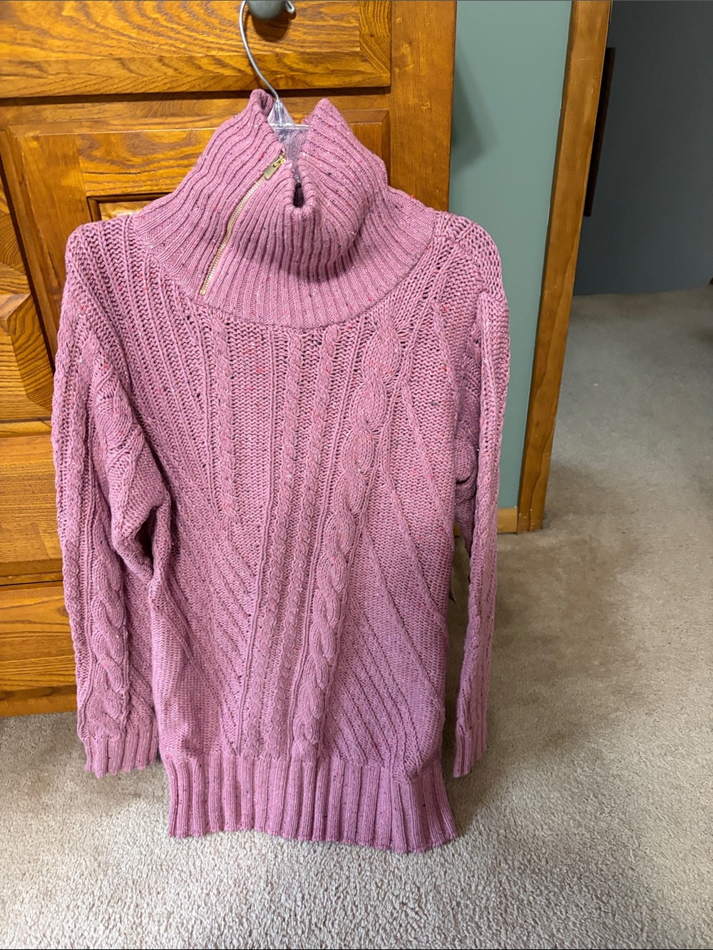 St. John's Bay Mauve Pink Cable Knit Turtleneck Sweater